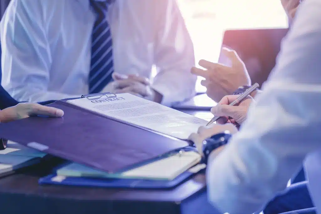 A business lawyer working with a client.